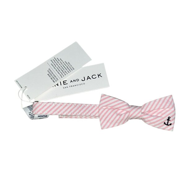 Janie & Jack Pink & White Striped Bowtie with Embroidered Anchor Sz 0-24 Months - Picture 2 of 9